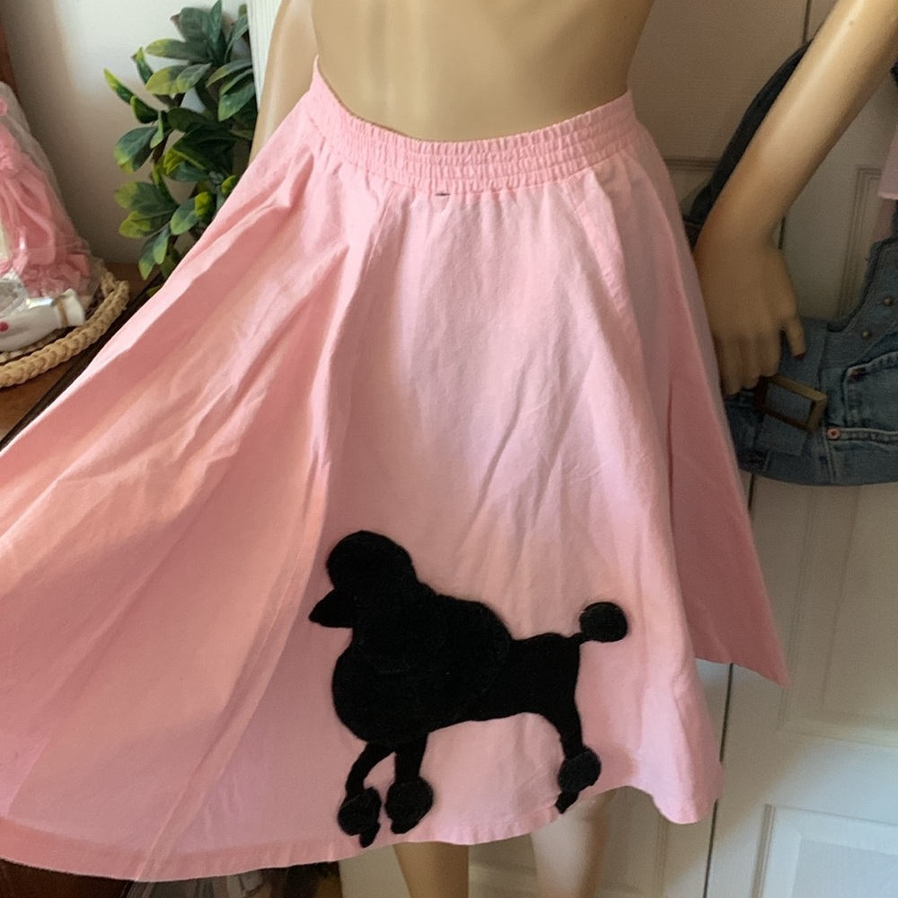 Vtg 50s style rockabilly pink poodle mini skirt elastic waist S